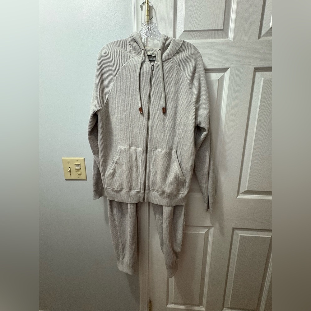 Williams & Kent Cotton/Cashmere Ribbed Full Zip Hoodie and Pant SET Size Large